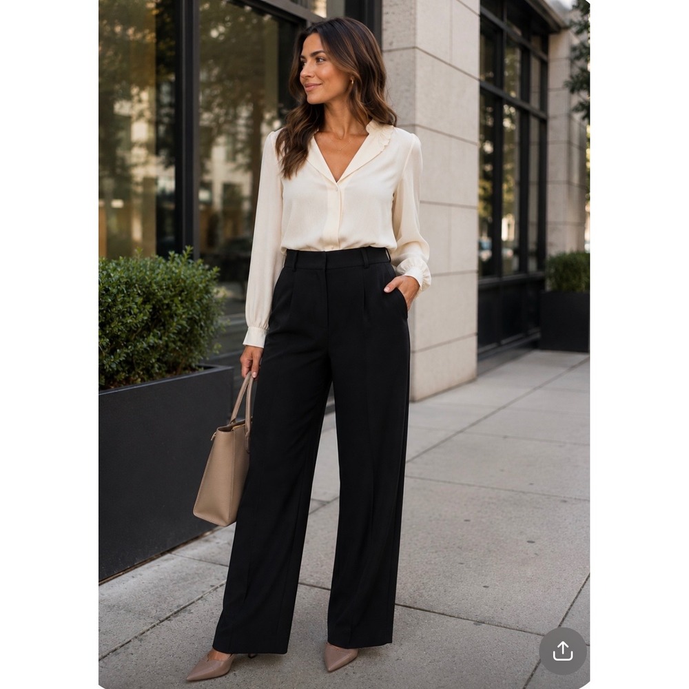 NWT Abercrombie A&F Sloane Tailored Wide Leg Pants Black Size 14 32R